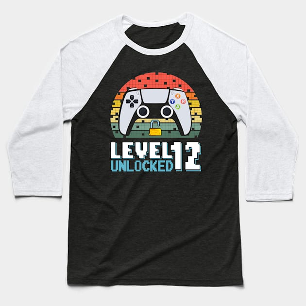 Level 12 Unlocked Vintage Retro Gaming Baseball T-Shirt by Asg Design